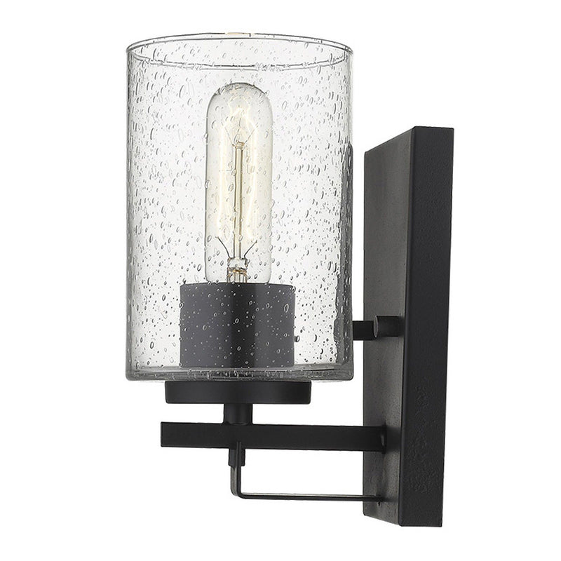 Metal And Textured Glass Wall Sconce - Black