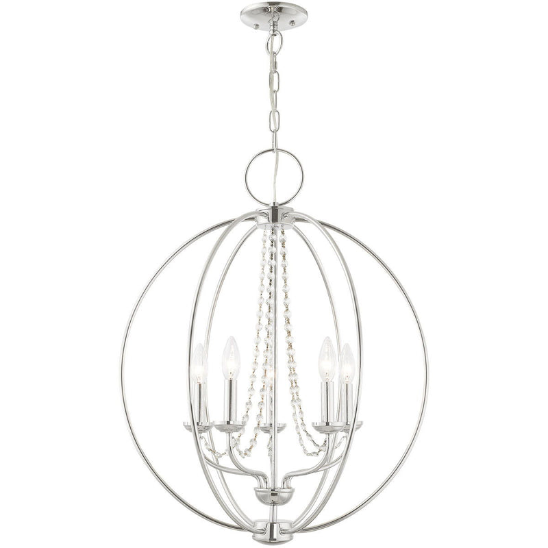28" Five Light Dimmable Chandelier With Shades - Silver