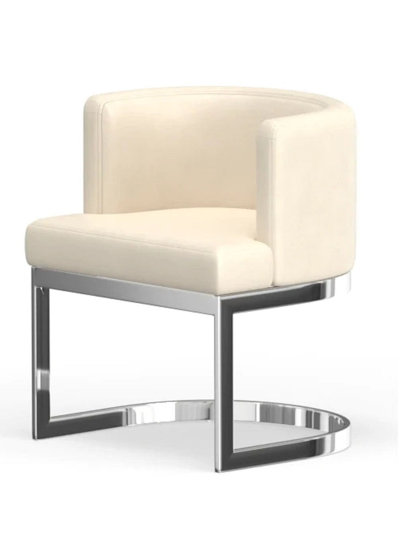 Upholstered Faux Leather Wing Back Dining Side Chair - White / Silver