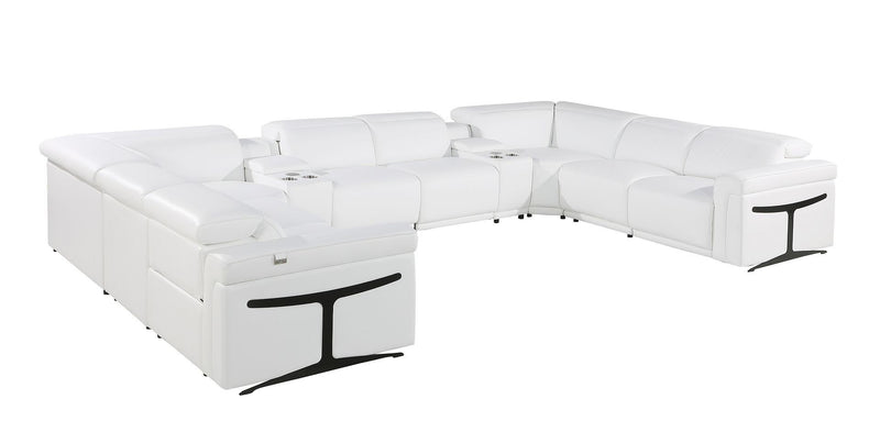 Italian Leather Modular U Shaped Ten Piece Corner Sectional With Console - White