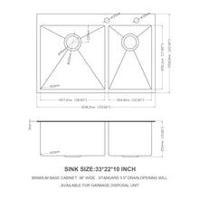 Load image into Gallery viewer, Double Bowl Kitchen Sink 16 Gauge 33" X 22" With 2 10" Deep Basins - Gunmetal Black
