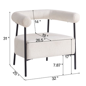 Modern Boucle Fabric Upholstered Accent Chair, Curved Armchair With Metal Frame - White