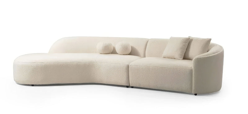 Boucle Modular Curved 2 Piece Sofa Chaise Sectional With Toss Pillows - Ivory