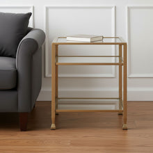 Load image into Gallery viewer, Glass Iron Rectangular End Table With Two Shelves - Gold
