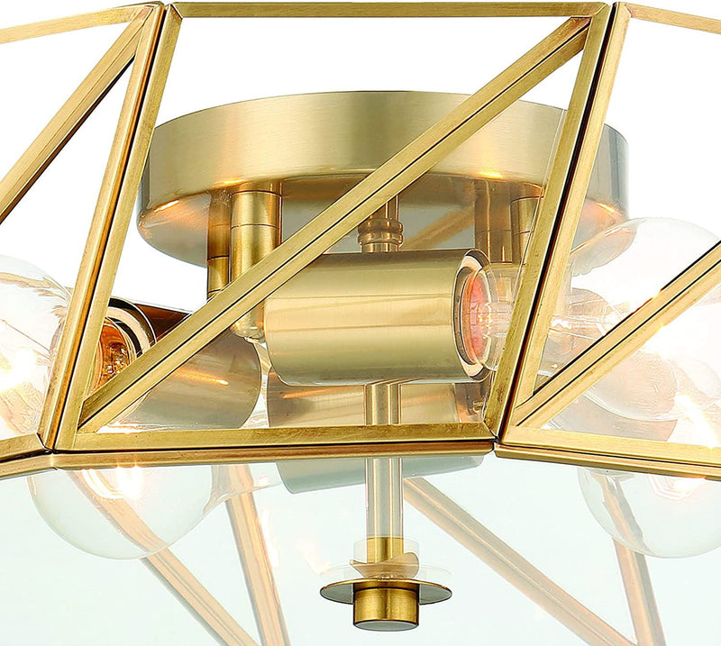 Unique Statement Four Light Metal Dimmable Flush Chandelier With Shades - Brass