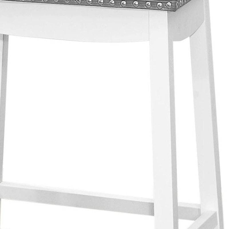 Faux Leather And Solid Wood Backless Bar Height Bar Chairs (Set of 2) - Gray And White
