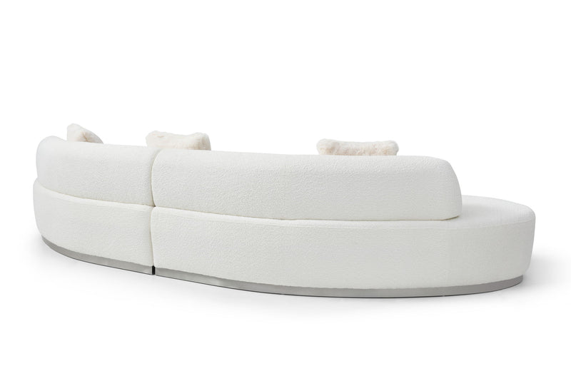 Cotton Blend Curved Sofa With Toss Pillows - White