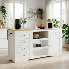 Load image into Gallery viewer, Drop Leaf Kitchen Island With Storage, Power Outlet &amp; Pet Bowl Drawer - White / Light Oak
