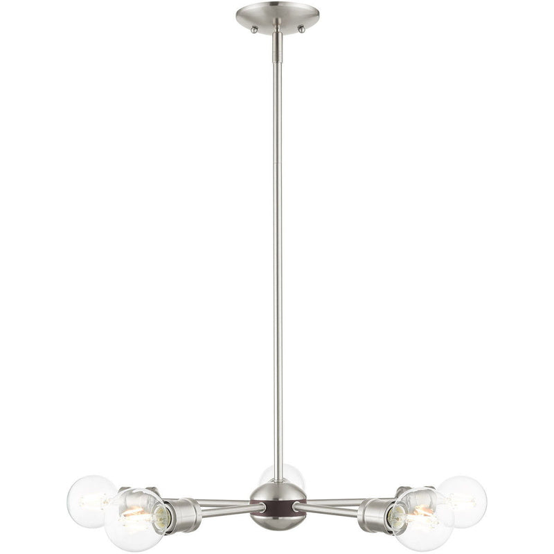 11" Five Light Dimmable Chandelier With Shades - Nickel