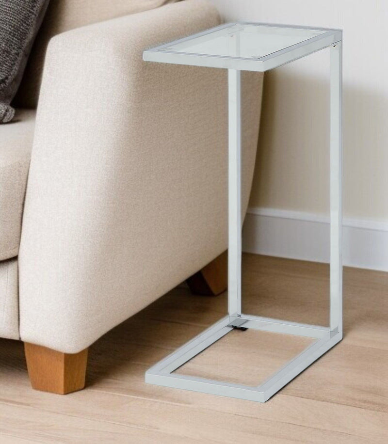 26" Glass End Table - White And Clear