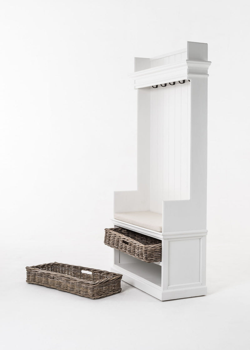 Classic Entryway Coat Rack And Bench With Baskets - White