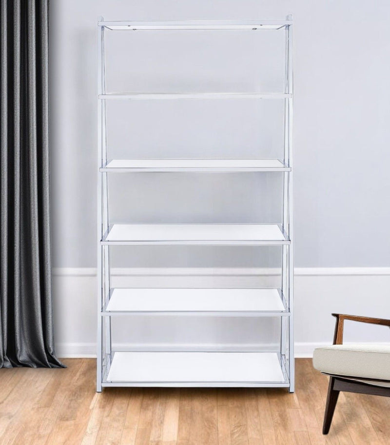 And Five Tier Ladder Bookcase - White / Silver