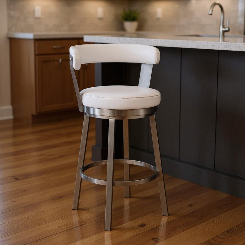 36" Swivel Backless Counter Height Bar Chair - White / Silver