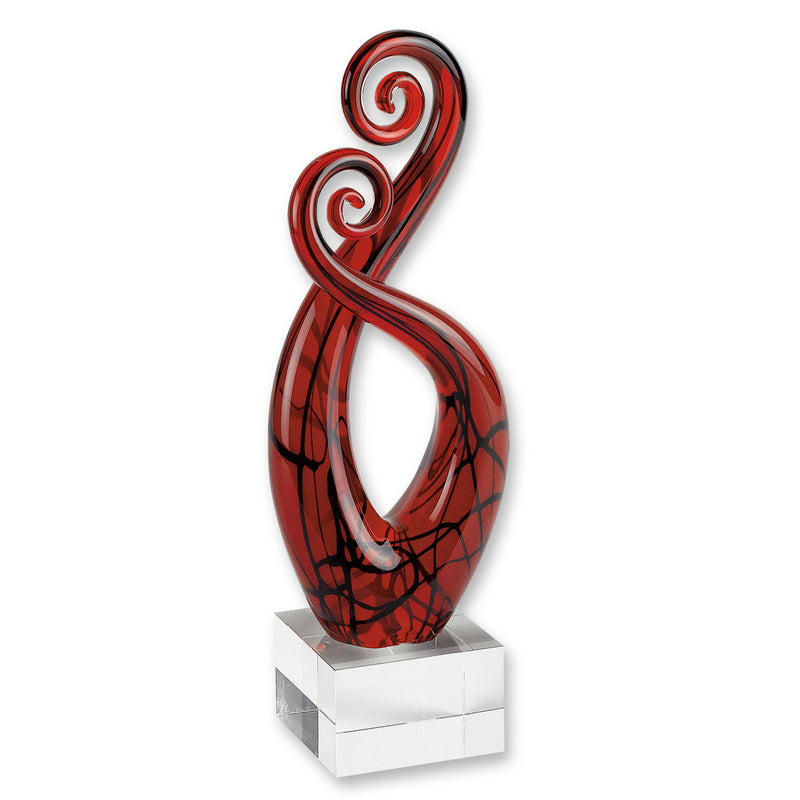 Murano Modern Abstract Tabletop Sculpture - Clear / Burgundy / Black