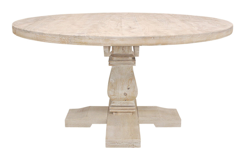 58" Rounded Solid Wood Pedestal Base Dining Table - Natural