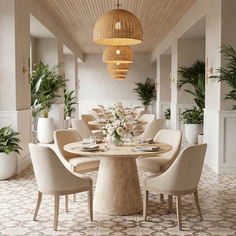 Wood Pedestal Base Round Top Dining Table (726105) - Natural