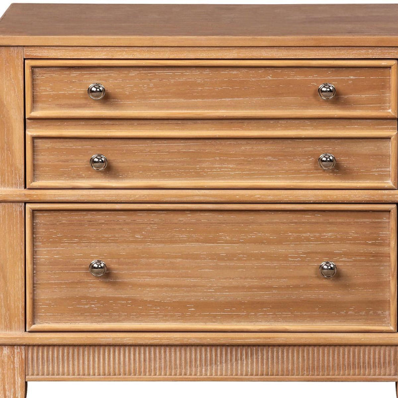 Solid Wood Ribbed Texture Three Drawer Nightstand (Set of 2) - Natural