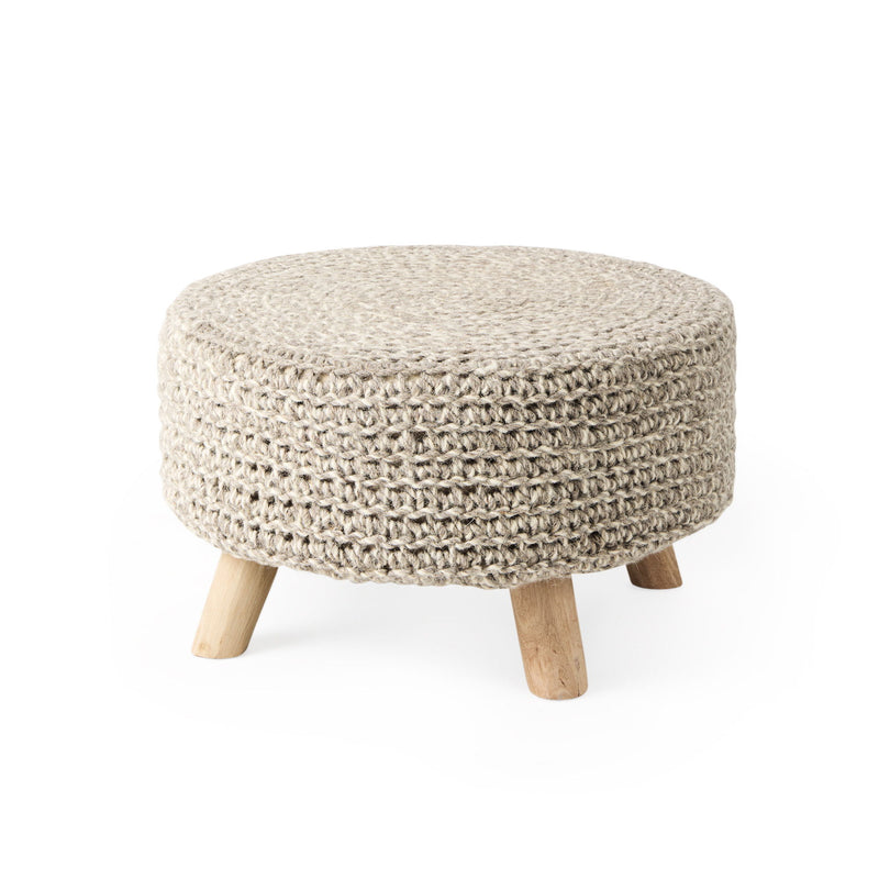 Wool Round Footstool - Gray / Brown