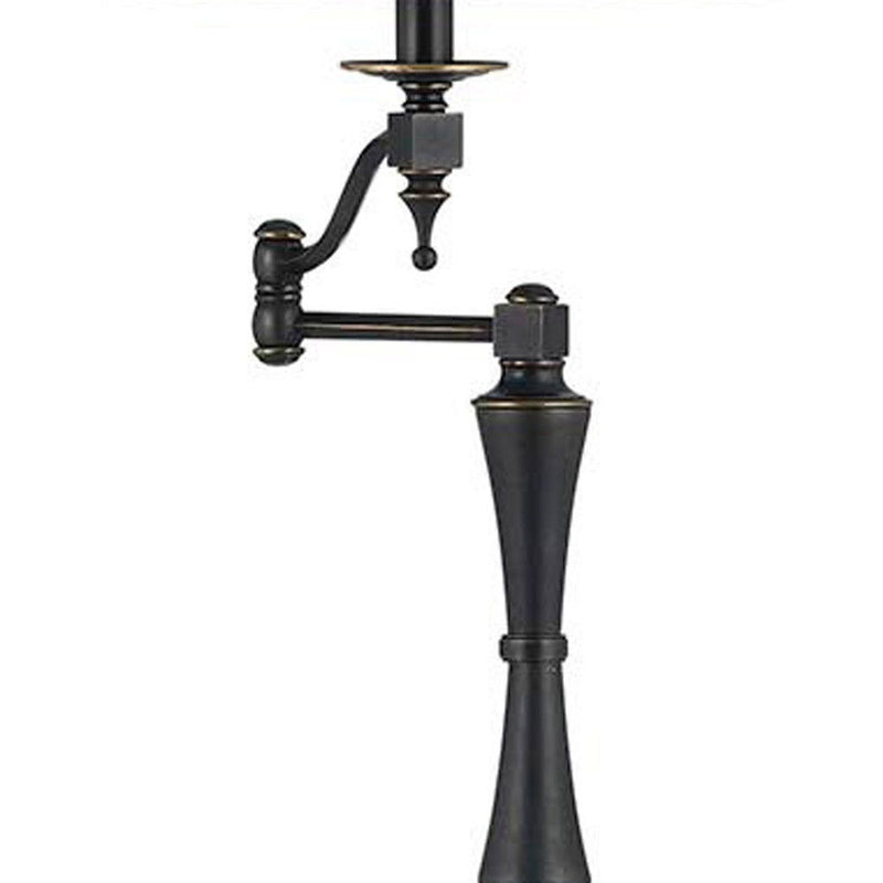 Swing Arm Floor Lamp With Brown Square Shade - Bronze