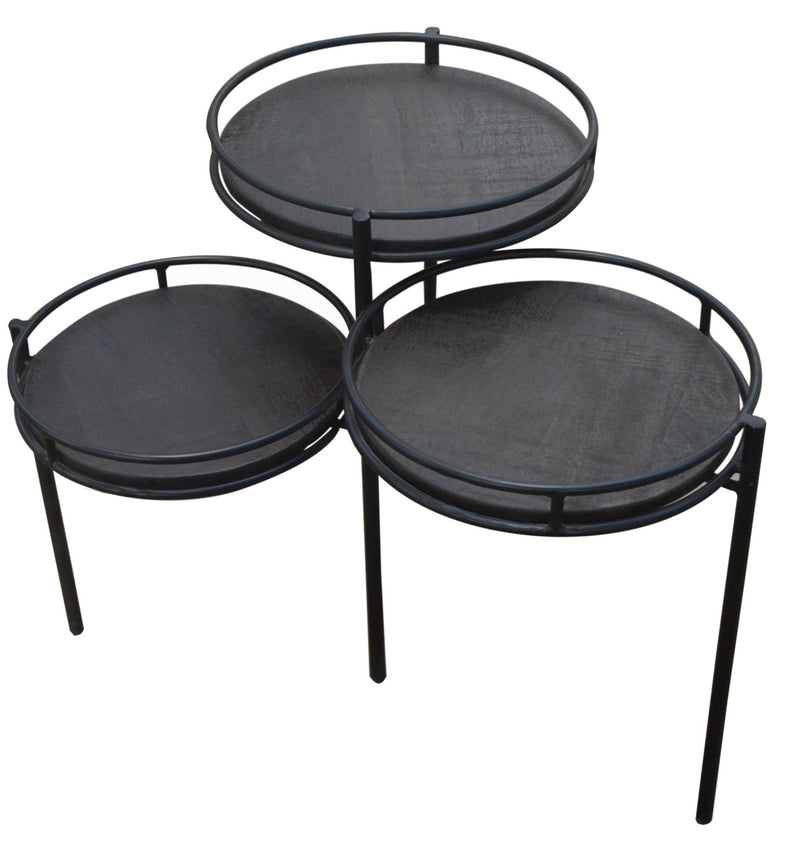 23" Solid Wood And Iron Round End Table - Black