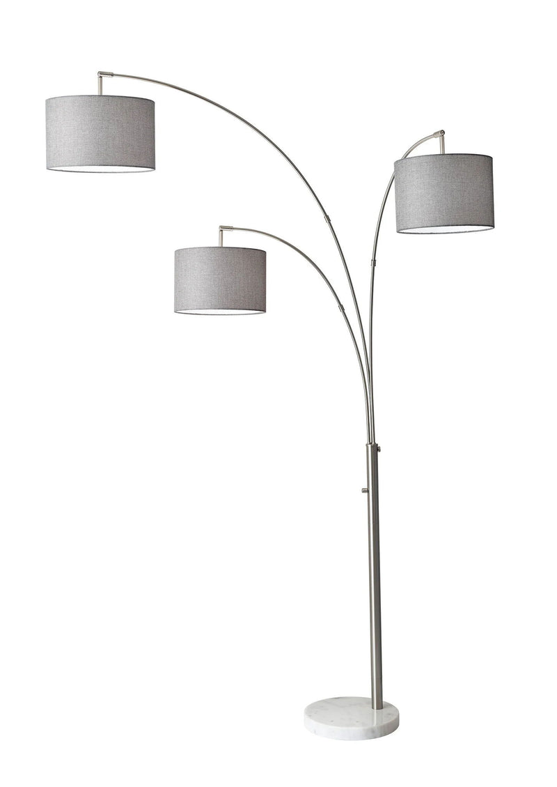 Three Light Adjustable LED Tree Floor Lamp With Gray Drum Shade - White