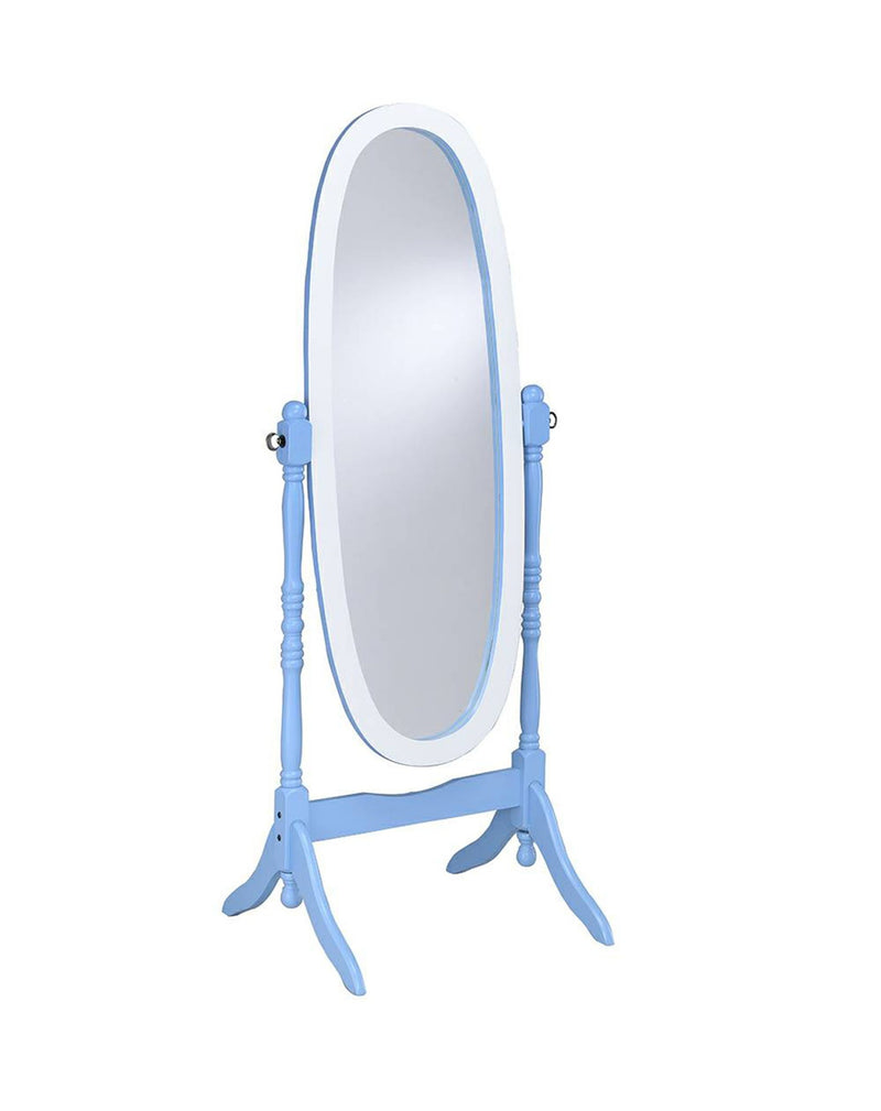 Solid Wood Oval Freestanding Framed Cheval Mirror - Blue And White
