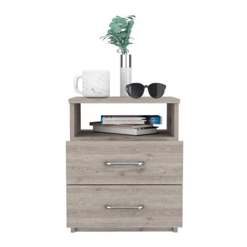Wood Two Drawer Nightstand (534894) - Light Gray
