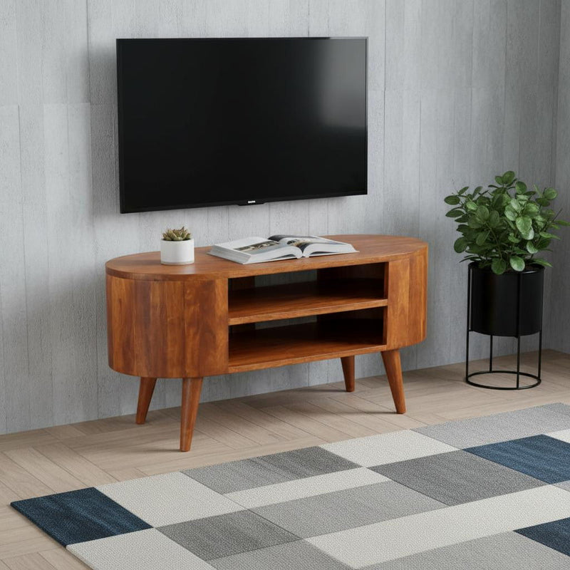 Solid Wood Enclosed Open Storage TV Stand (719179) - Brown