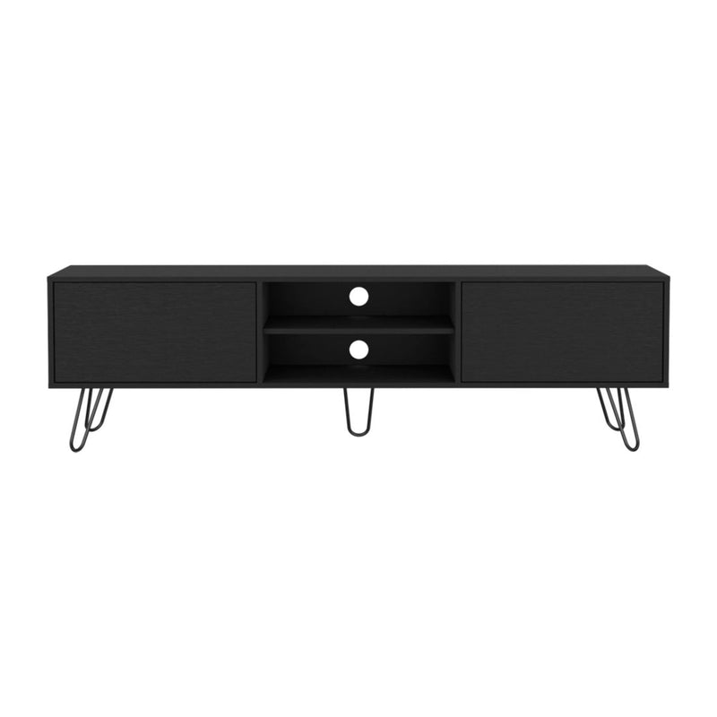 71" Wood Enclosed And Open Storage TV Stand - Black