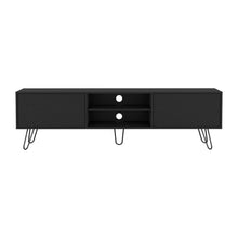 Load image into Gallery viewer, 71" Wood Enclosed And Open Storage TV Stand - Black
