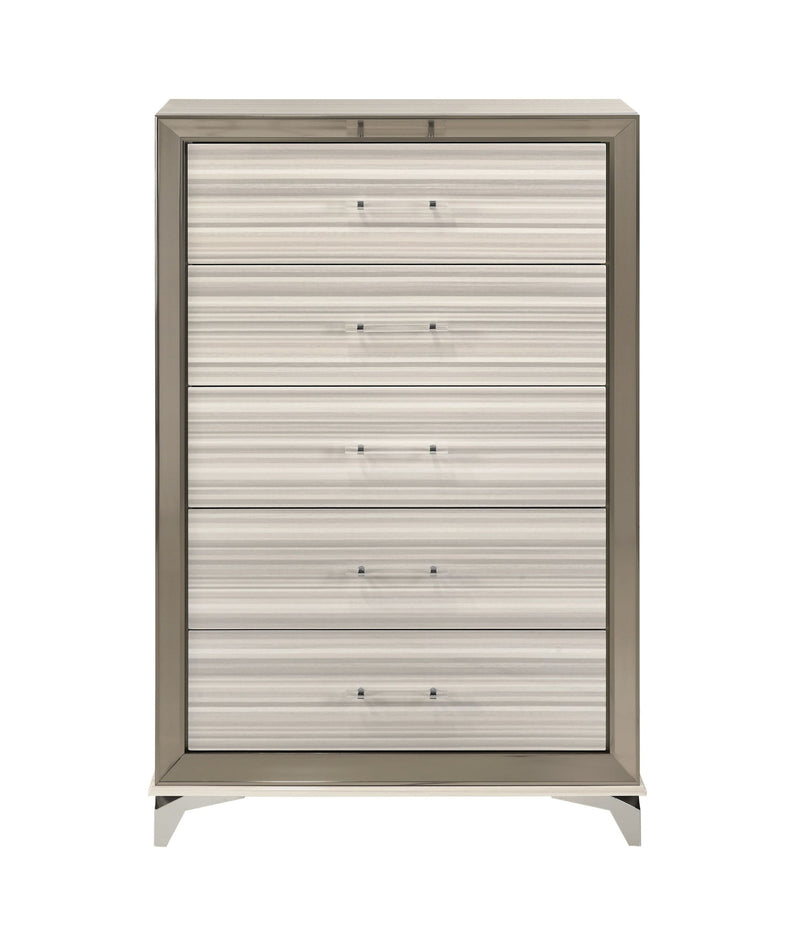 53" Wood Lighted Five Drawer Dresser - Beige And White