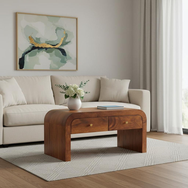 Solid Wood Solid Wood Coffee Table With Two Drawers - Chestnut