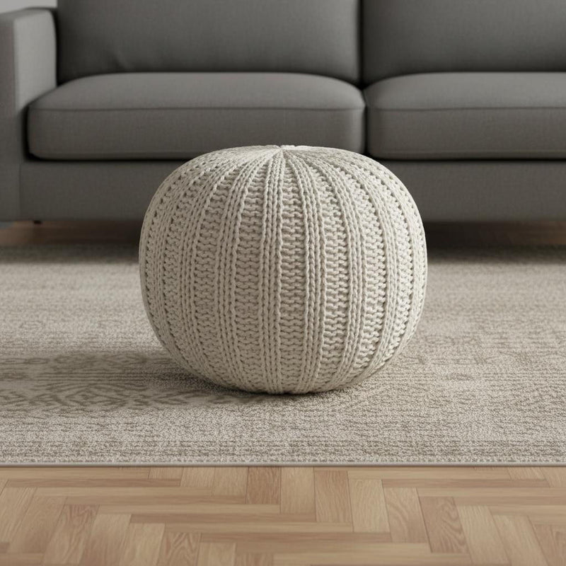 Cotton Round Ottoman - Beige