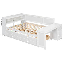 Load image into Gallery viewer, Daybed With Storage Shelves, Drawers, Trundle, Charging Station, LED Light, Desk And Cabinet
