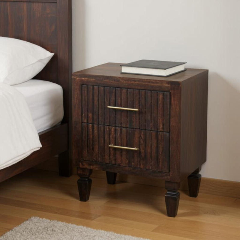 22" Two Drawer Nightstand Solid Wood - Brown