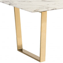 Load image into Gallery viewer, 71" Faux Marble And Steel Sled Base Dining Table - White / Gold
