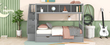 Load image into Gallery viewer, Twin over Full Bunk Bed with Shelfs, Storage Staircase and 2 Drawers, Gray
