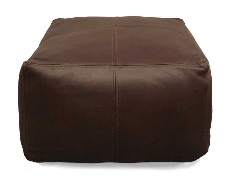 Leather Square Pouf Ottoman - Dark Brown