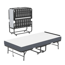 Load image into Gallery viewer, Twin Adjustable Headboard Folding Bed With Memory Foam Mattress, Heavy-Duty Frame Cot For Tall People, Portable Guest On Wheels - Black
