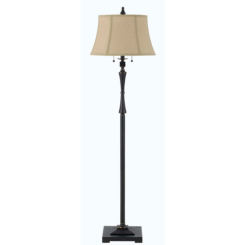 Two Light Traditional Shaped Floor Lamp With Brown Square Shade - Bronze