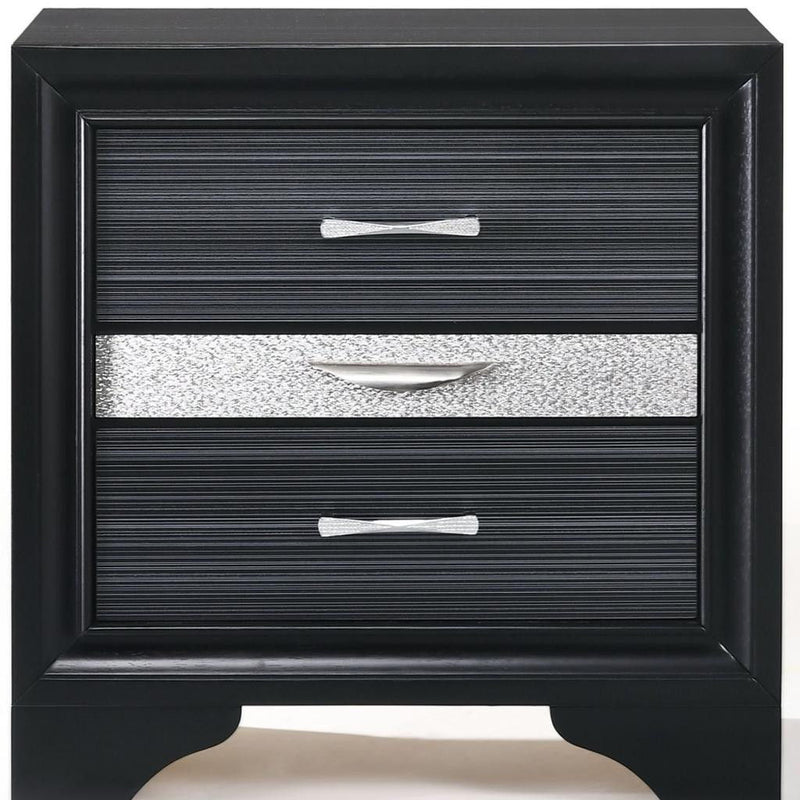 Rectangular Three Drawers Nightstand With Solid Wood Top - Black