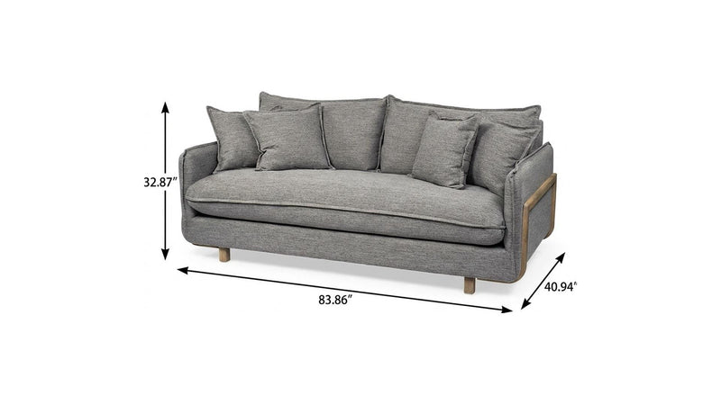 84" Fabric Sofa With Brown Legs - Gray