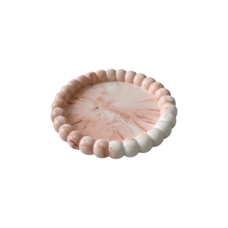 Resin Marbleized Handmade Round Trinket Tray - Pink / White