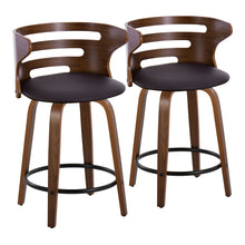 Load image into Gallery viewer, Cosini - Mid-Century Modern Fixed Height Counter Stool With Swivel With Round Footrest (Set of 2) - Walnut / Brown
