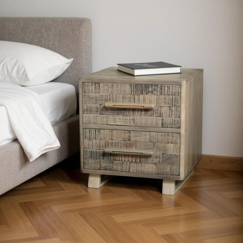 26" Solid Wood Two Drawer Nightstand - Gray