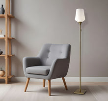 Load image into Gallery viewer, Metal Floor Lamp With White Opal Wine Glass Shade - Brass
