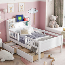 Load image into Gallery viewer, Platform Bed With LED Light, Multi Functional Headboard, Guardrail And 2 Drawers

