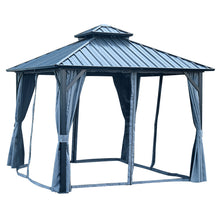 Load image into Gallery viewer, 12x12ft Gazebo Double Roof Canopy with Netting and Curtains, Outdoor Gazebo 2-Tier Hardtop Galvanized Iron Aluminum Frame Garden Tent for Patio, Backyard, Deck and Lawns
