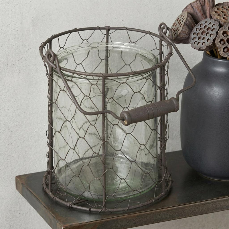 Wire Basket Jar - Brown / Clear