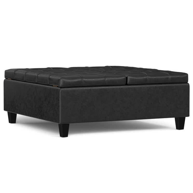 40" Transitional Leather Cocktail Ottoman With Storage - Black